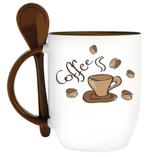 Кружка с ложкой с принтом Кофейная идиллия