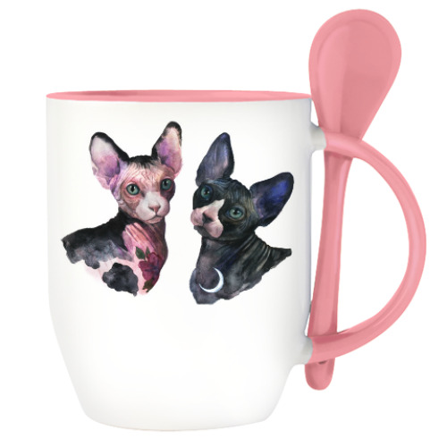 Кружка с ложкой с принтом Сфинкс