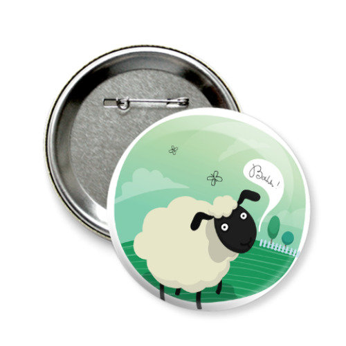 Значок 58мм с принтом Овечка на полянке