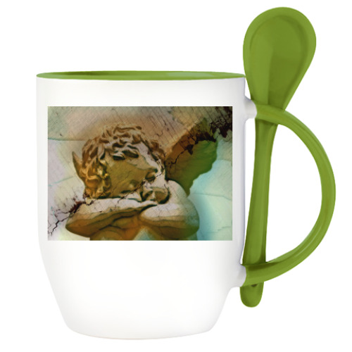 Кружка с ложкой с принтом Ангел