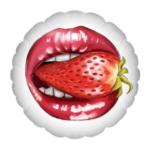 Подушка с принтом Губы с клубничкой