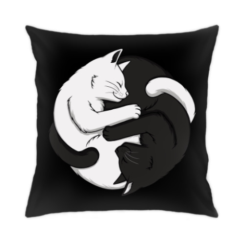 Подушка Черный и белый кот инь-ян