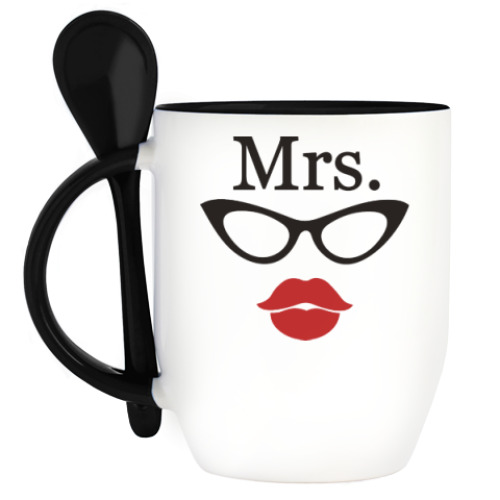 Кружка с ложкой с принтом Миссис
