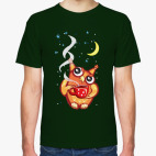 Классическая футболка Сова с чаем и снежинками