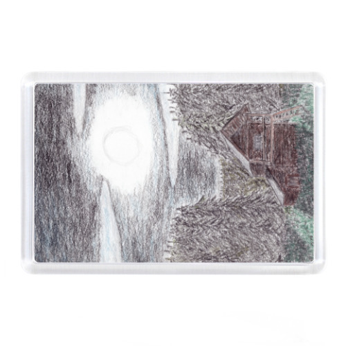 Магнит с принтом Ночная тайга