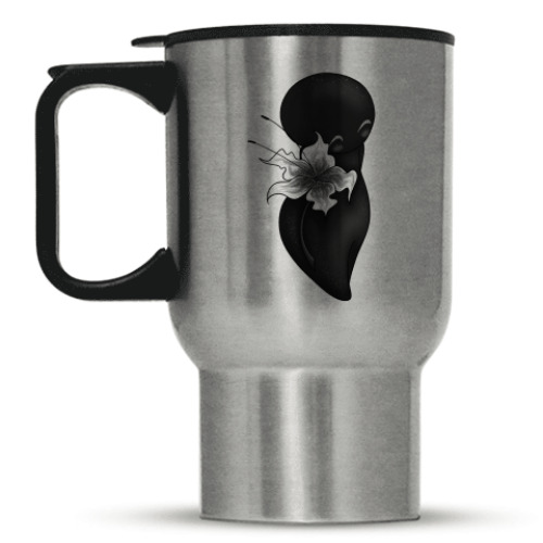 Кружка-термос с принтом Тень с цветочком