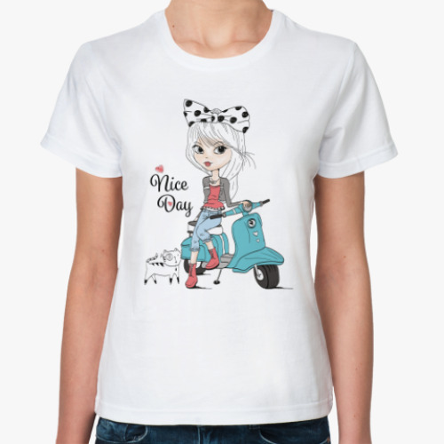 Классическая футболка Девочка и скутер