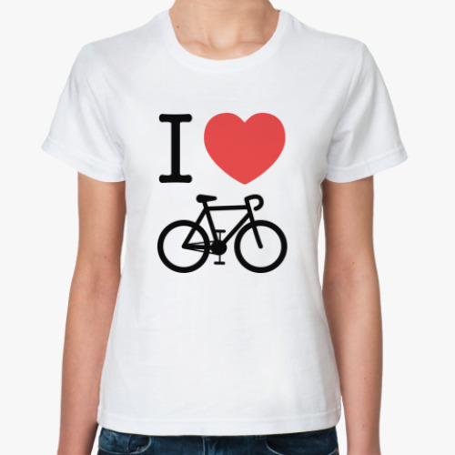 Классическая футболка с принтом Я люблю велосипеды