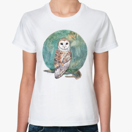 Классическая футболка птица сова сипуха