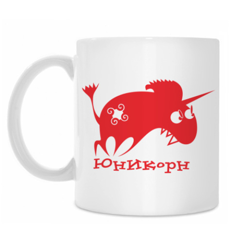 Кружка с принтом Единорог красный
