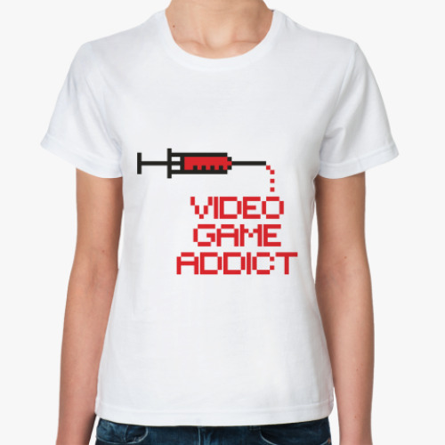 Классическая футболка с принтом Video game addict
