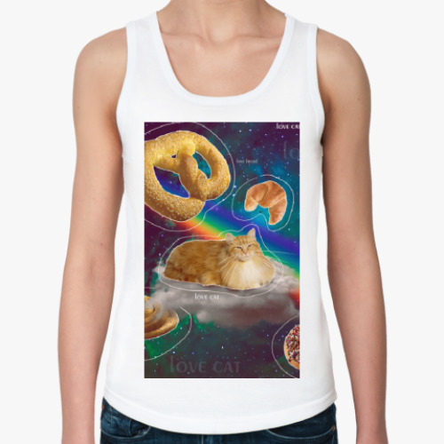 Женская майка с принтом Рыжий кот в космосе