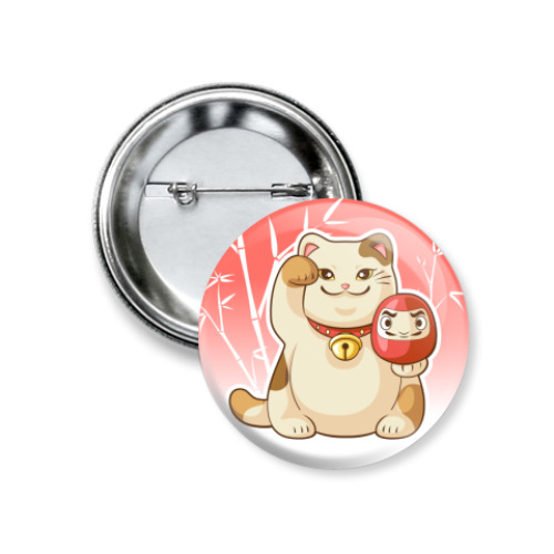 Значок 37мм с принтом 'Кот счастья'