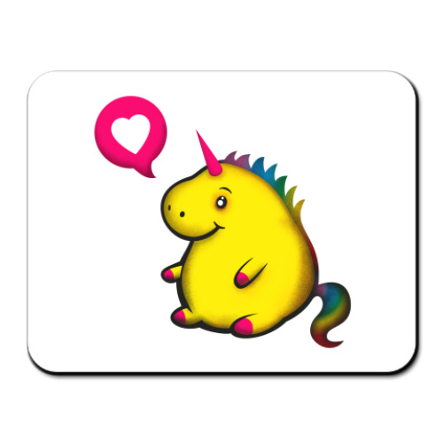 Коврик для мыши с принтом Пухлый единорог с сердечком