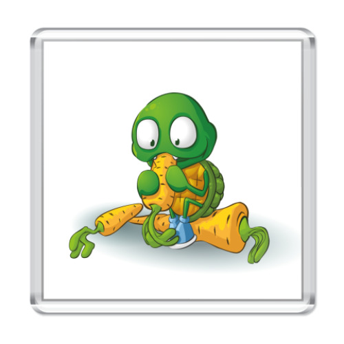 Магнит с принтом Добрый Черепашонок с морковкой