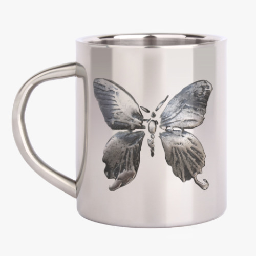 Кружка металлическая с принтом Металлическая Бабочка