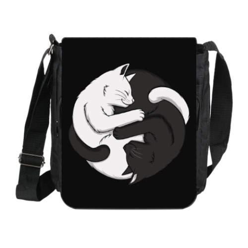 Сумка на плечо (мини-планшет) Черный и белый кот инь-ян