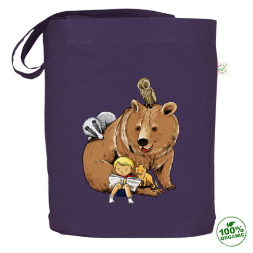 Сумка шоппер с принтом звери и малыш читают