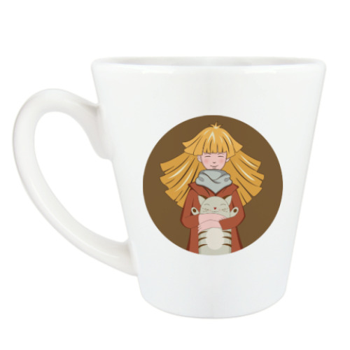 Чашка Латте с принтом Девочка и котик