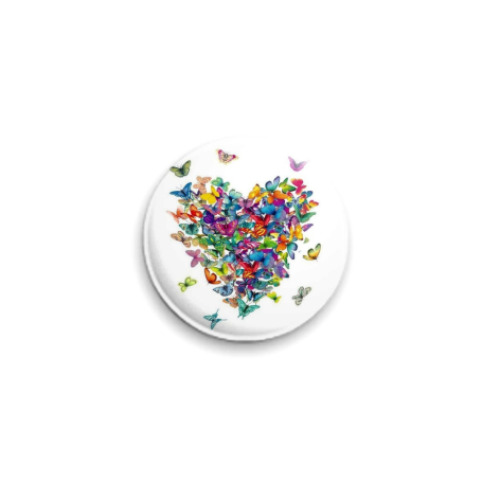 Значок 25мм Сердце из бабочек