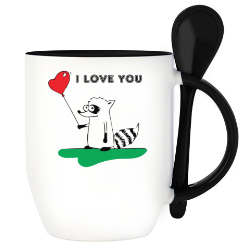 Кружка с ложкой с принтом 'Енот'