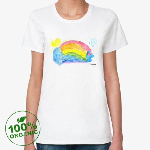 Женская футболка из органик-хлопка Солнце, радуга и дождь