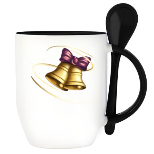 Кружка с ложкой с принтом Праздничные колокольчики