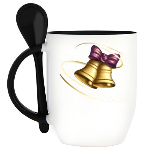 Кружка с ложкой с принтом Праздничные колокольчики