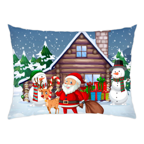 Подушка Санта и снеговики