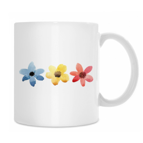 Кружка с принтом Три разноцветных цветочка