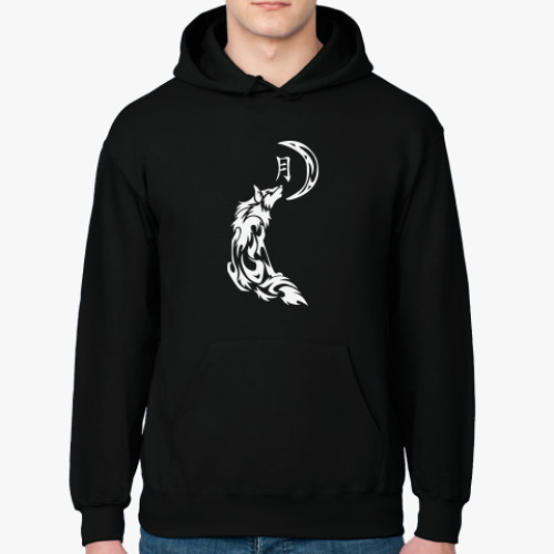 Толстовка худи с принтом Волк и луна