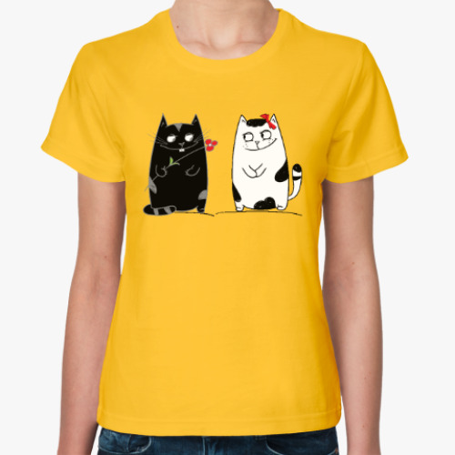 Женская футболка с принтом кот и кошка