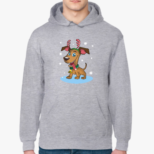 Толстовка худи с принтом Пёс - оленьи рога