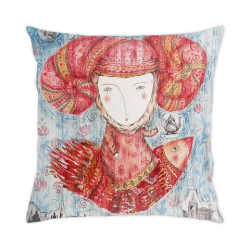 Подушка с принтом Принцесса летит на чаепитие