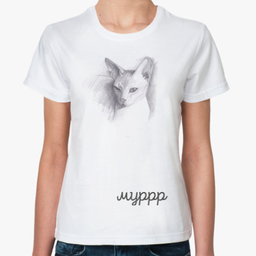 Классическая футболка с принтом рисунок кошки