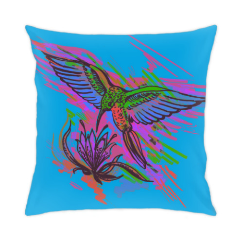 Подушка с принтом Колибри. Яркий рисунок