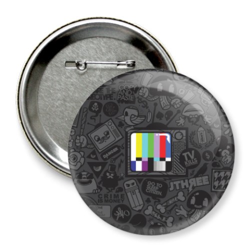 Значок 75мм с принтом ТВ хаос