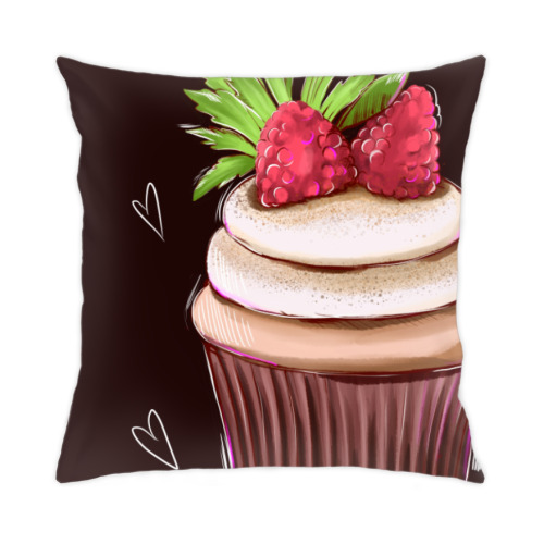Подушка с принтом Капкейк с малиной