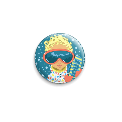 Значок 25мм с принтом Сноубордист