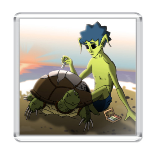 Магнит с принтом  'Черепаха и Хроноп'