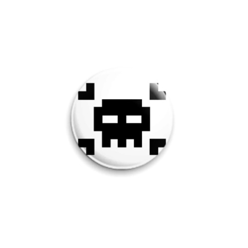 Значок 25мм с принтом 8bit skull  25 мм