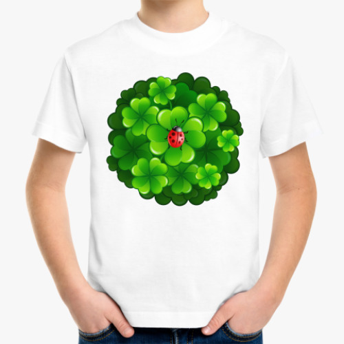 Детская футболка с принтом Клевер и коровка