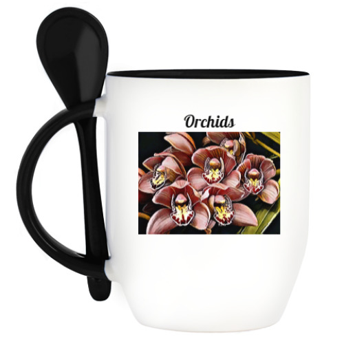 Кружка с ложкой Орхидеи