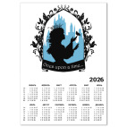 Календарь A3 2026, белый Прекрасная принцесса с поющей птичкой. Силуэт