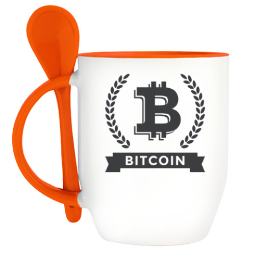Кружка с ложкой Bitcoin - Биткоин