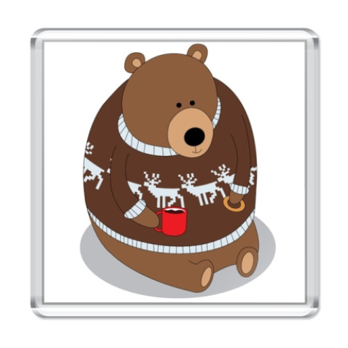 Магнит с принтом Медведь с кружкой