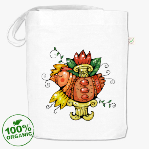 Сумка шоппер с принтом Птица-Цветы