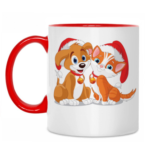 Кружка с принтом Собачка и кошка