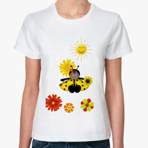 Классическая футболка с принтом Женская футболка, белая