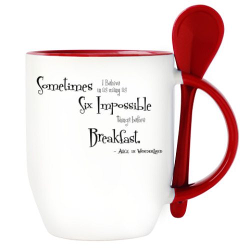 Кружка с ложкой с принтом Алиса в стране чудес/ Alice in wonderland